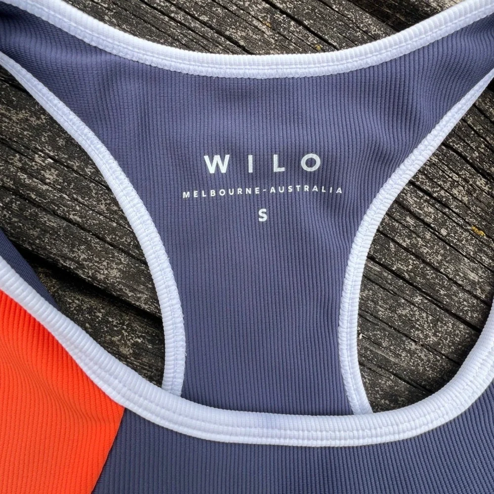 WILO Activewear Set Women Small Blue Orange Ribbed Colorblock Sports Bra Legging